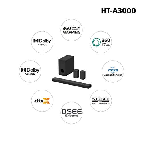 Sony HT-A3000 A Series Premium Soundbar 3.1Ch 360 Spatial Sound Mapping Soundbar For Surround Sound Home Theatre System With Dolby Atmos(DTS:X,360RA,BT,HDMI eArc&Optical,Alexa,Spotify),Black