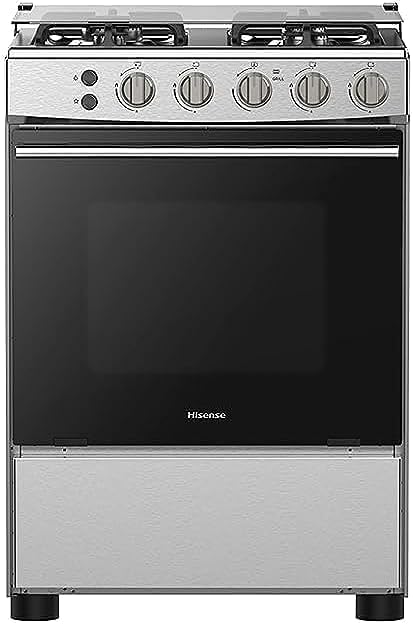 Hisense Freestanding 60cm Gas cooker with 4 Burners with FFD Autoignition,Cast Iron Pan Support,Wok Burner,Glass Lid,Oven cap,Gas Grill