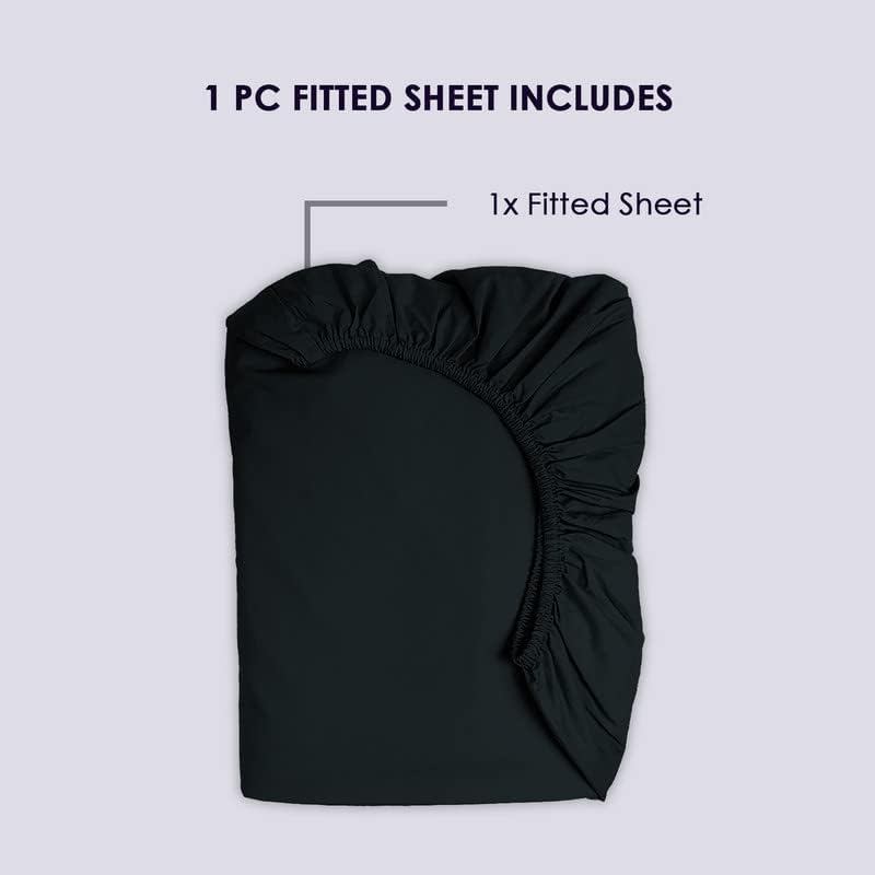 800 Thread Count Cotton King Fitted Sheets Black 1pc, 100% Long Staple Pure Cotton, Smooth Sateen Fitted Sheet Bed fit Upto 15 inch Deep Pockets (Black 100% Cotton Deep Fitted Sheets King)