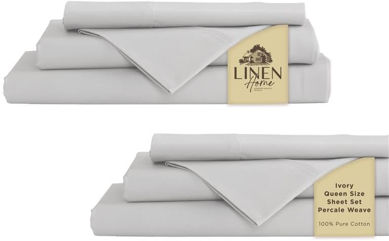 Linen Home 100% Cotton Percale Sheets Twin XL Size, Charcoal, Deep Pocket, 3 Pieces Set - 1 Flat, 1 Deep Pocket Fitted Sheet and 1 Pillowcase, Crisp Cool and Strong Bed Linen