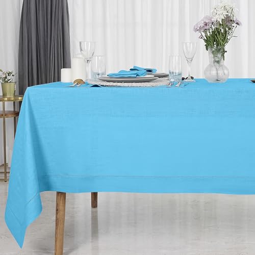 D'Moksha Homes Linen Tablecloth 60 x 144 Inch - 100% Pure Linen Classic Hemstitch Light Natural Tablecloth - Machine Washable Dining Tablecloth for Rectangle Tables for Easter