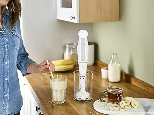 KENWOOD Hand Blender Metal Wand 600W Stick with Graduated Beaker, Turbo Function, Removable for Easy Cleaning HBM02.001WH White/Silver
