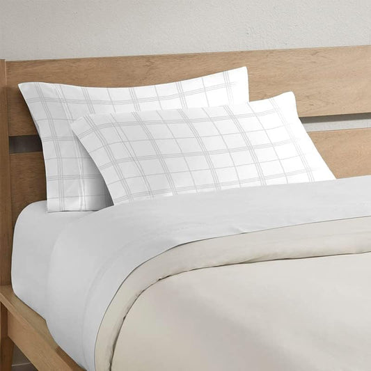 Pizuna Taupe Dobby Checks 100% Cotton Duvet Cover Queen Size, 300 Thread Count Long Staple Cotton Damask Duvet Cover, Sateen Checks Queen Quilt Cover with Hidden Button Closure (Taupe Duvet Cover)