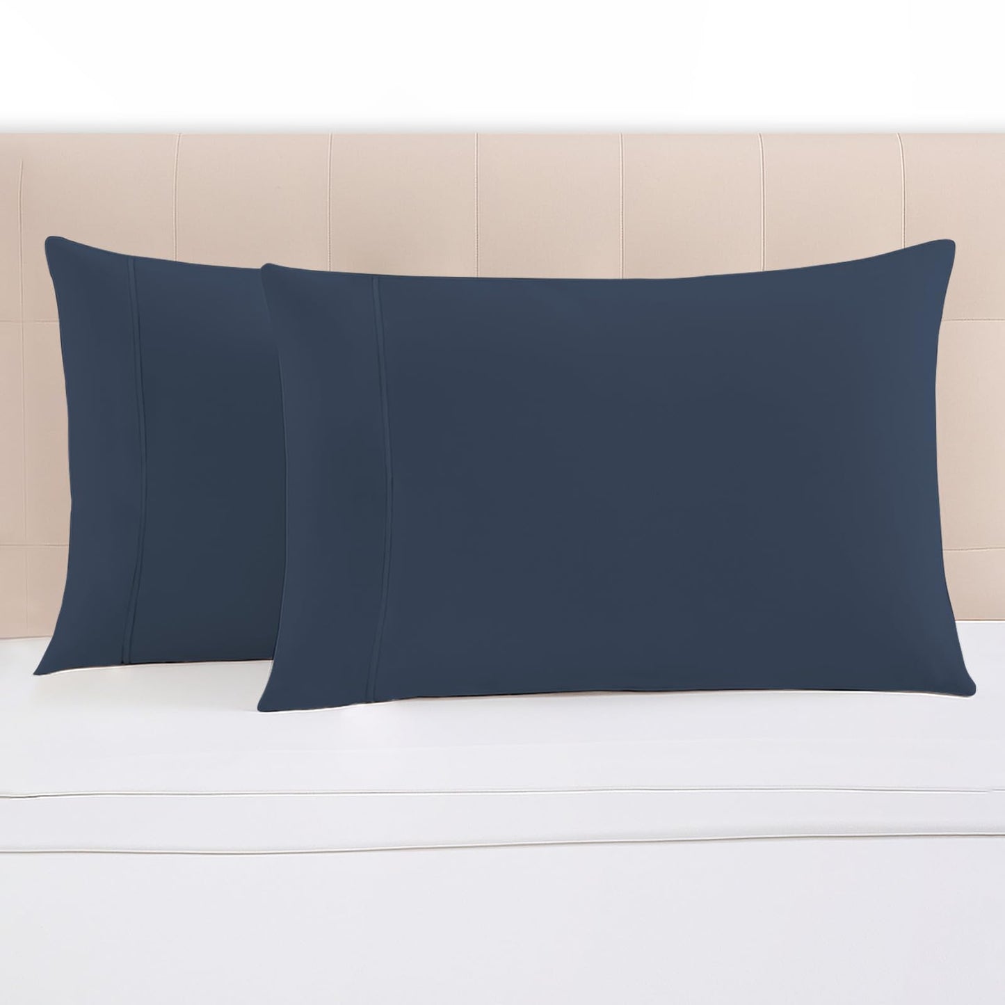 Pizuna 100% Luxury Cotton King Size Pillow Case Dark Blue, 1000 Thread Count 100% Long Staple Cotton Sateen Pillowcase, Pillow Covers with Stylish 4" Hem (Combed Cotton King Pillowcase Set of 2)