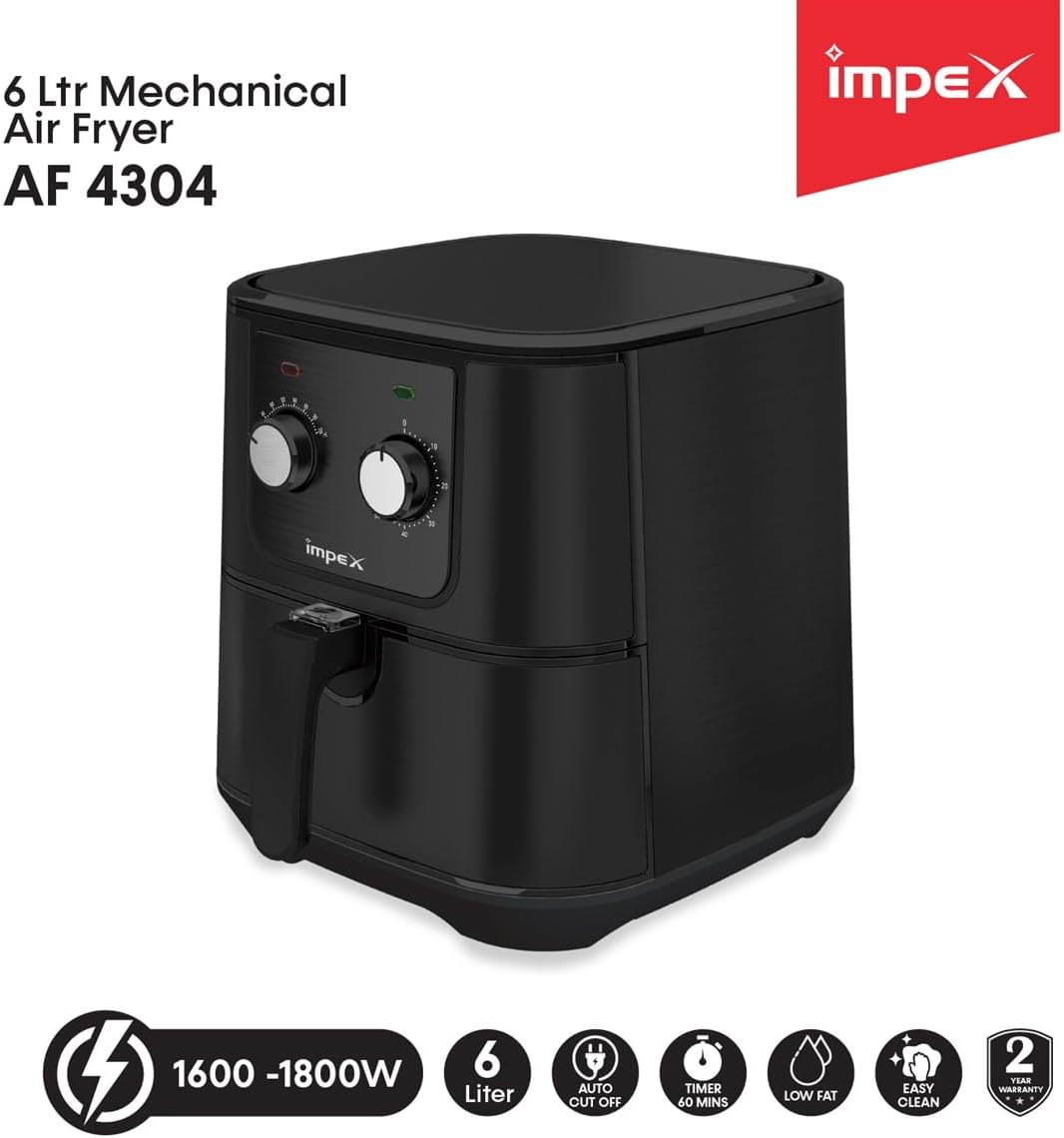 Impex 2.5 Ltr Air Fryer - Ideal for Meat, Fish, Vegetables, French Fries, Temperature Control 80°C-200°C, Timer 30 Mins with 2 Year Warranty-Black (AF 4302)