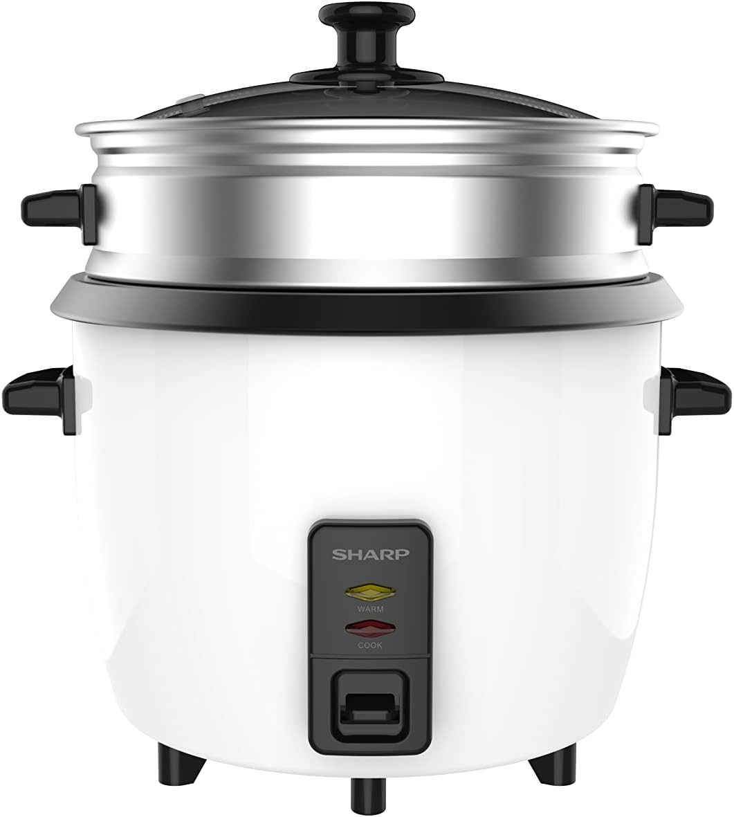 Sharp 700W 1.8L(10 Cups) 2-in-1 Non-Stick Rice Cooker & Food Steamer with Keep Warm Function, White - KS-H188G-W3