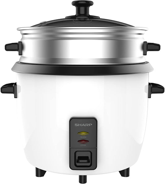 Sharp 700W 1.8L(10 Cups) 2-in-1 Non-Stick Rice Cooker & Food Steamer with Keep Warm Function, White - KS-H188G-W3