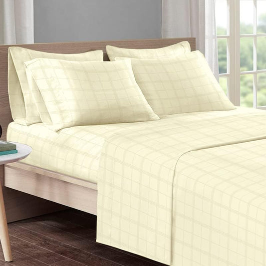 Pizuna Dobby Striped Full Size Sheet Sets Cotton Cream, 300 Thread Count Long Staple 100% Cotton Damask Bed Sheets, Sateen Sheets for Full Size Bed with 15 Inch Deep Pocket (Damask Cream Sheets Full)