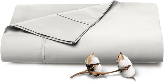 Pizuna 400 Thread Count 100% Long Staple Cotton Sateen Weave Bed Linen (Sheet Sets, Duvet Cover Sets, Pillow Cases) Flat Sheet - Queen (1PC)