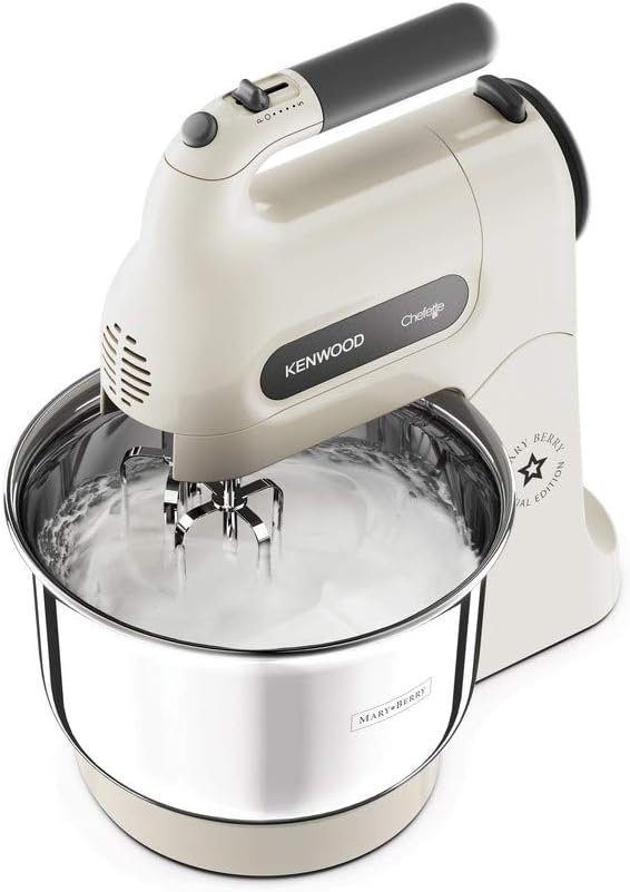Kenwood Stand Mixer Hand (Electric Whisk) 300W With 2.4L Rotary Bowl, 5 Speeds + Turbo Button, Twin Stainless Steel Kneader And Beater For Mixing, Whipping, Whisking, Kneading Hmp22.000Wh White