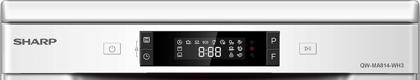 Sharp 8 Programs 14 Place Settings 3 Layered, Stainless Steel Tub Free Standing Dishwasher Silver ~ Qw-Ma814-Ss3"Min 1 year manufacturer warranty"