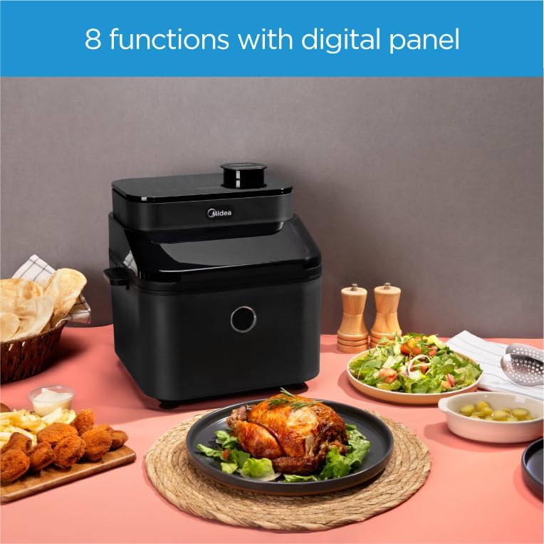 Midea 7.3L Extra Large Digital Air Fryer 1500W with Large See-Through Window, Dual Frying Functions, 8 Functions with Digital Panel, Dual Cyclone Rapid Hot Technology, Largest Oil Less Fryer, MFCY75A2
