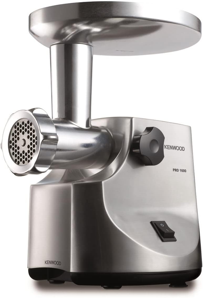 KENWOOD Meat Grinder 1600W Powerful Metal Body Mincer with Kibbeh Maker, Sausage Feed Tube Pusher, 3 Stainless Steel Screens for Fine, Medium & Coarse Results MG510 Silver