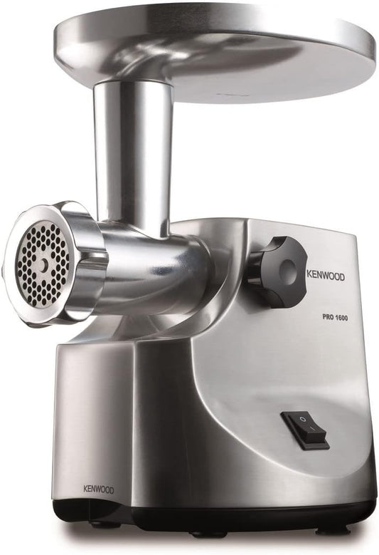 KENWOOD Meat Grinder 1600W Powerful Metal Body Mincer with Kibbeh Maker, Sausage Feed Tube Pusher, 3 Stainless Steel Screens for Fine, Medium & Coarse Results MG510 Silver