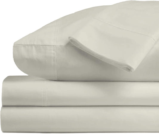 600 Thread Count Cotton Full Sheets Set Natural Grey, 100% Long Staple Cotton Smooth Sateen Bed Sheets with Stylish 4 inch Hem, fits Upto 15 Inch Deep Pocket (100% Cotton Natural Grey Full Sheet Sets)