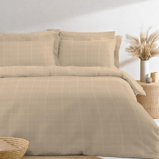Taupe Dobby Striped Duvet Cover King Size Cotton, 300 Thread Count Long Staple 100% Cotton Cal King Damask Duvet Cover Set, California King Duvet Cover with Button Closure (Striped Duvet Cover) Pizuna