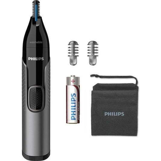 PHILIPS Nose Hair Trimmer, Series 3000 Nose, Ear and Eyebrow Trimmer Showerproof with Protective Guard System, Battery Operated, No pulling Guaranteed NT3650/16, Grey
