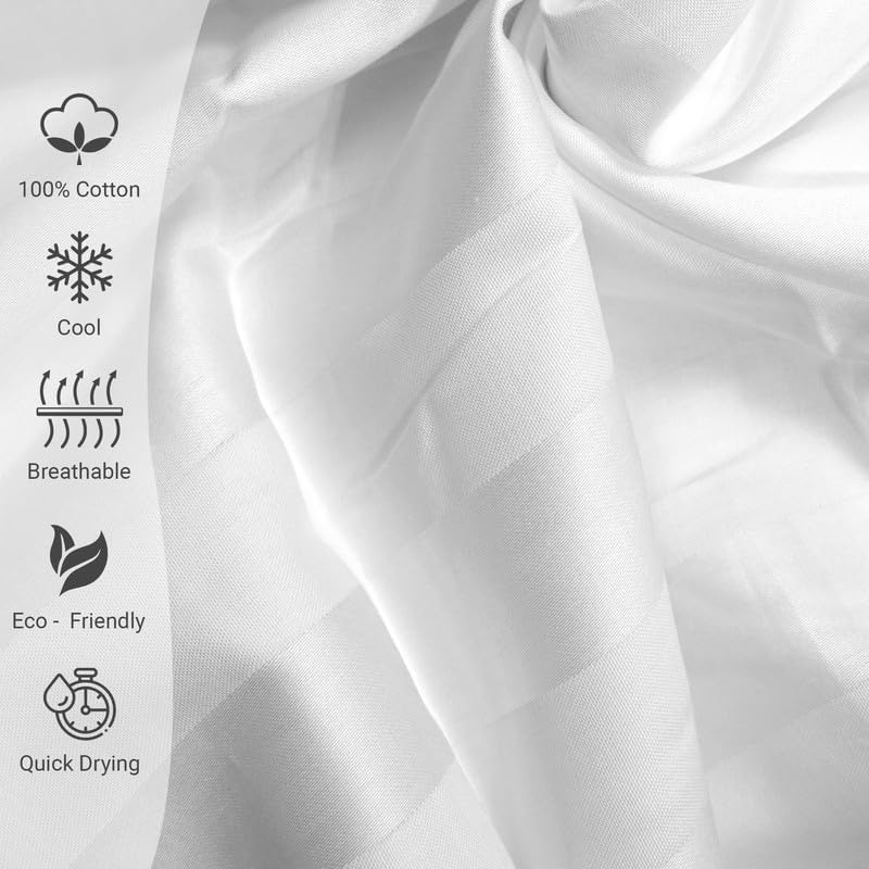 White Dobby Striped Cotton Full Size Fitted Sheet 1 Pc, 300 Thread Count Long Staple 100% Cotton Damask Full Size Fitted Sheet Only of 15 Inch Deep Pocket (White Striped Full Size Sheets 1 Pc) Pizuna