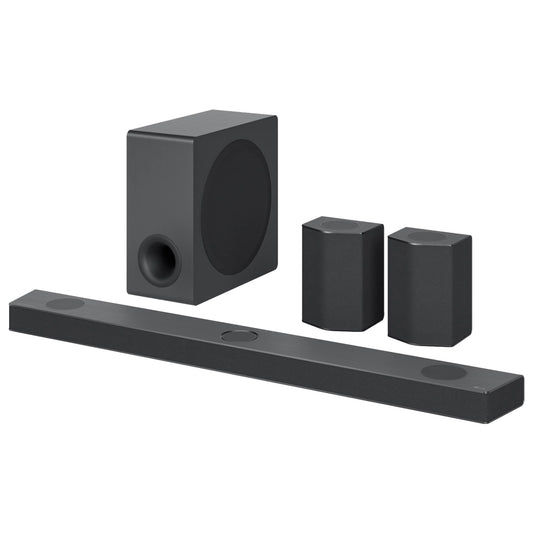 LG S95QR Intelligent Soundbar with 810W Power and 9.1.5 Channels with 5 Vertical Atmos Speakers and Back Speakers Included. Dolby Atmos, DST:X and IMAX Surround Sound - Silver Dark Steel
