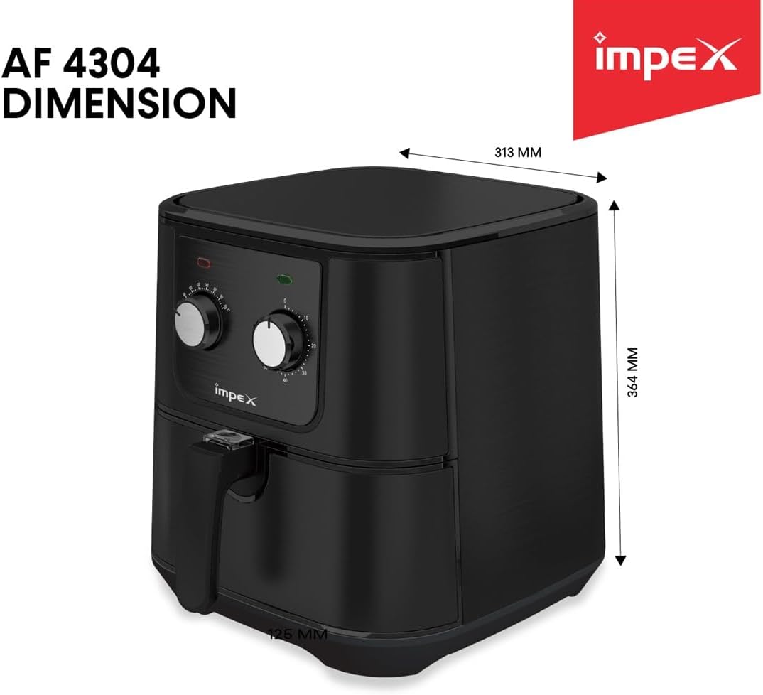 Impex 2.5 Ltr Air Fryer - Ideal for Meat, Fish, Vegetables, French Fries, Temperature Control 80°C-200°C, Timer 30 Mins with 2 Year Warranty-Black (AF 4302)
