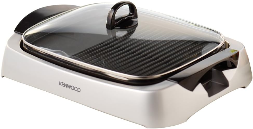 KENWOOD Grill 1700W Contact Health Large Family Sized Griddle with Glass Lid, Variable Temperature Control, Cool Touch Handles - Ideal for Steak, Chicken, Fish, Vegetables HG230 Black