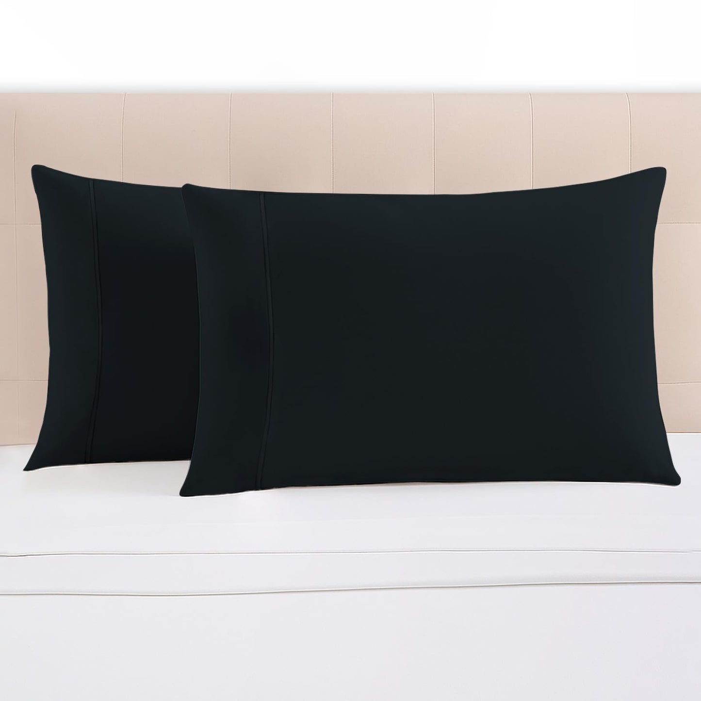 Pizuna 100% Luxury Cotton King Size Pillow Case Dark Blue, 1000 Thread Count 100% Long Staple Cotton Sateen Pillowcase, Pillow Covers with Stylish 4" Hem (Combed Cotton King Pillowcase Set of 2)