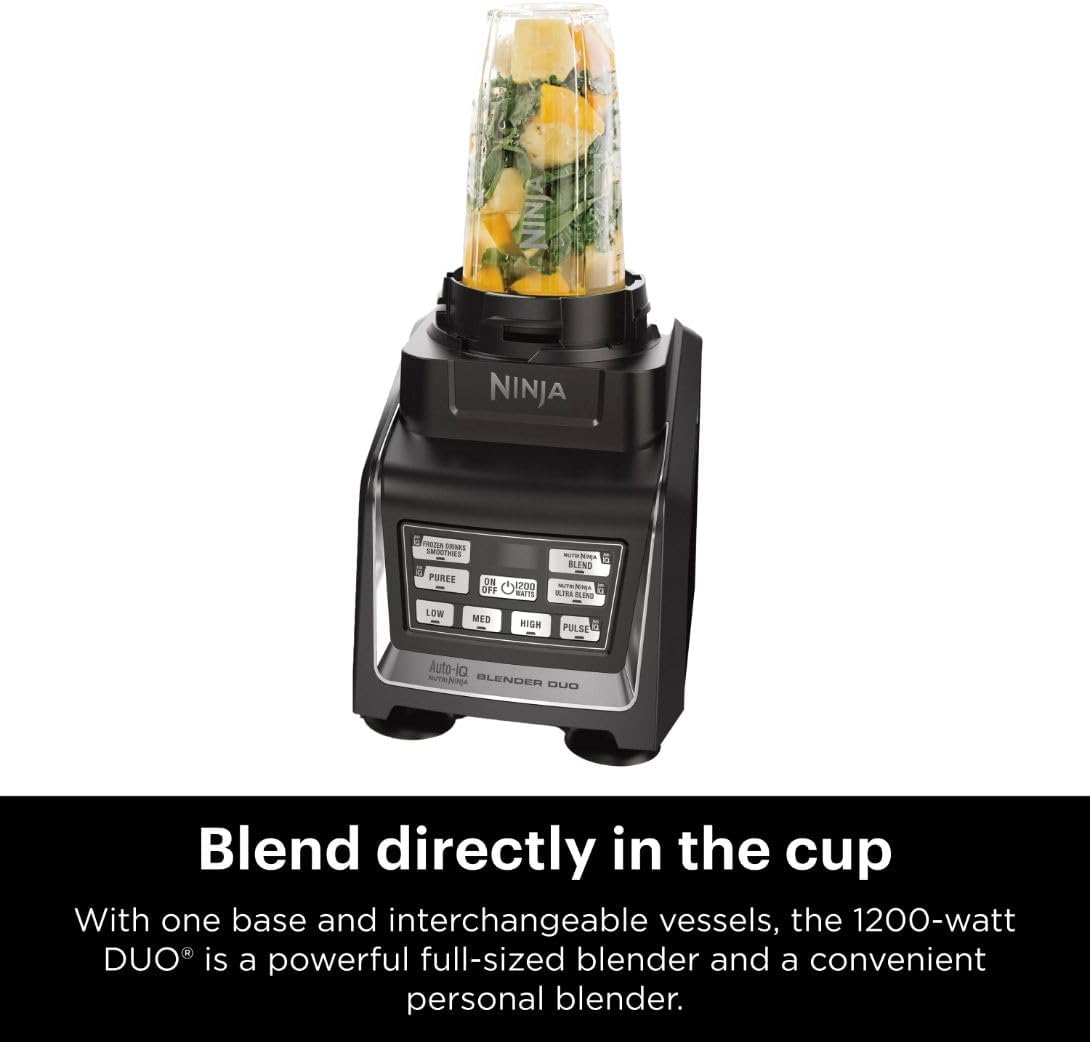 Ninja Nutri Ninja BL642 Personal and Countertop Blender with 1200-Watt Auto-iQ Base, 72-Ounce Pitcher, 18, 24, 32-Ounce Cups Spout Lids