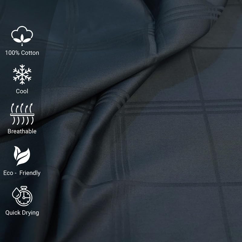 100% Cotton King Fitted Sheet Only, 300 Thread Count Long Staple Cotton Soft Sateen Weave15inch Deep Pocket Fitted Sheet (Combed Checks Luxury Anthracite Grey King Fitted Sheet Cotton)