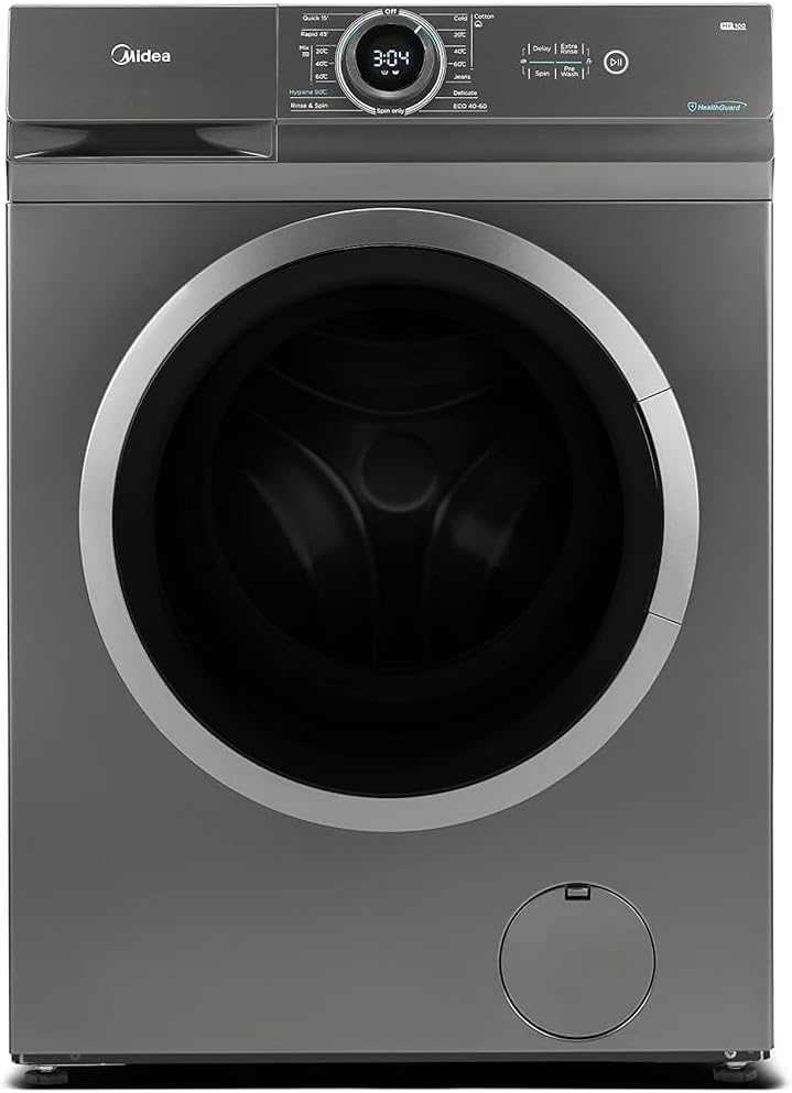 Midea 8KG Front Load Washing Machine with BLDC Inverter Motor, 1400 RPM, 15 Programs, Fully Automatic Washer with Lunar Dial, Integrated Digital Control-LED Display, Multiple Temperature MF100W80BWGCC