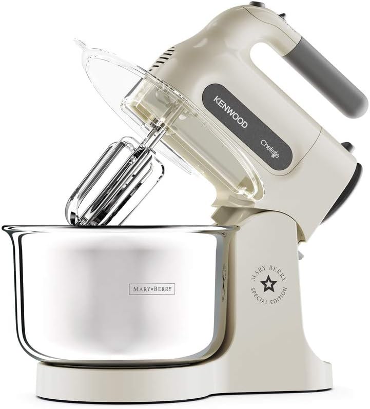 Kenwood Stand Mixer Hand (Electric Whisk) 300W With 2.4L Rotary Bowl, 5 Speeds + Turbo Button, Twin Stainless Steel Kneader And Beater For Mixing, Whipping, Whisking, Kneading Hmp22.000Wh White