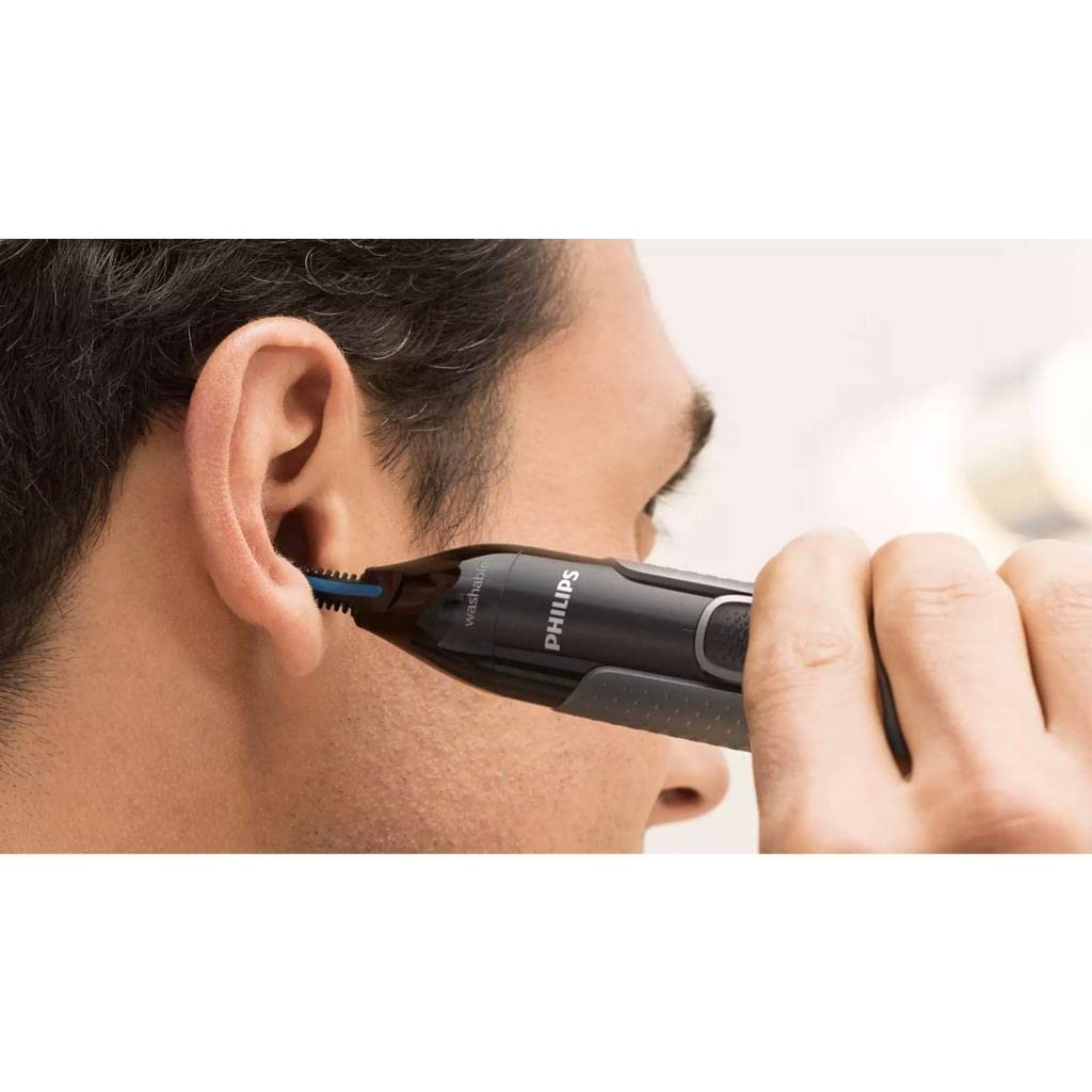 PHILIPS Nose Hair Trimmer, Series 3000 Nose, Ear and Eyebrow Trimmer Showerproof with Protective Guard System, Battery Operated, No pulling Guaranteed NT3650/16, Grey