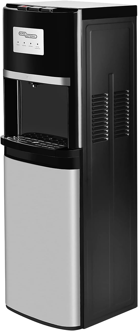 Super General Hot and Cold Water Dispenser, Bottom-Loading Water-Cooler, Instant-Hot-Water, 3 Taps, SGL-2020-BM, Black/Silver, 34 x 35 x 107 cm, 1 Year Warranty