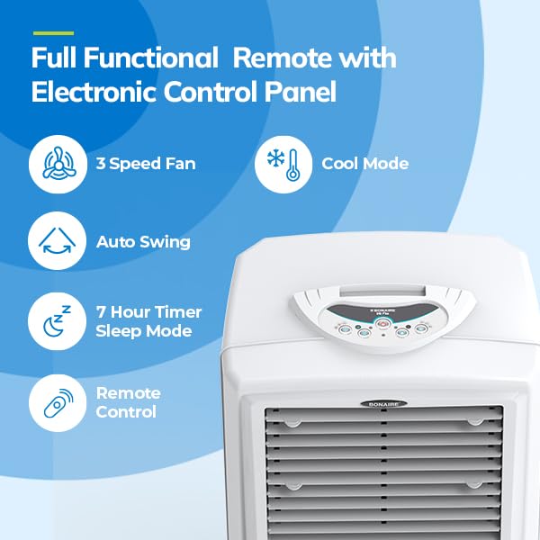 Bonaire Portable Air Conditioner 350 CFM Evaporative Air Cooler for Home Bedroom Office Indoor with Touch Control Panel and Remote, Closable Louvers, 3 Gallon, K350