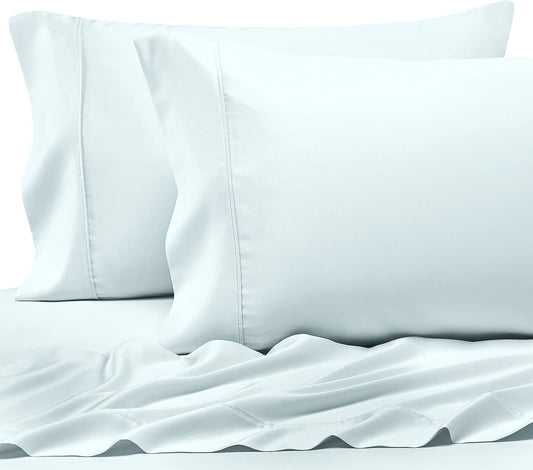 Pizuna 400 Thread Count Cotton King Pillowcases, Light Blue, 100% Long Staple Cotton Sateen Weave, Set of 2 Pillow Covers