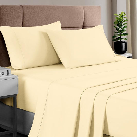 Pizuna Pure 100% Cotton Split King Sheet Set Light Yellow, Luxurious 400 Thread Count Long Staple Cotton Sateen Split King Sheets Sets For Adjustable Bed with 15" Deep Pocket - 5 PC
