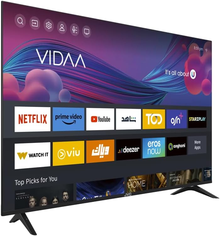 JVC 58 Inch 4K UHD Edgeless Smart TV Powered By VIDAA, Dolby Audio, VIDAA Voice Remote, Bluetooth, DVBT2/S2, LT-58N786VV- Black
