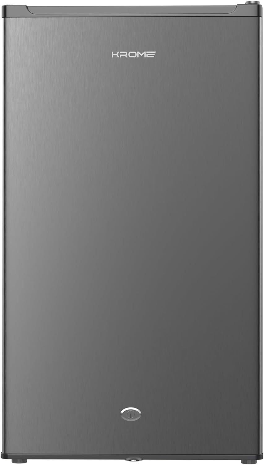 KROME 60L Gross, Single Door Compact Refrigerator, Energy Class A+, Reversible Door, Mini Fridge Suitable for Kitchen, Bedroom Office & Minibar, INOX Color, 5 Year Compressor Warranty- KR-RDC60H