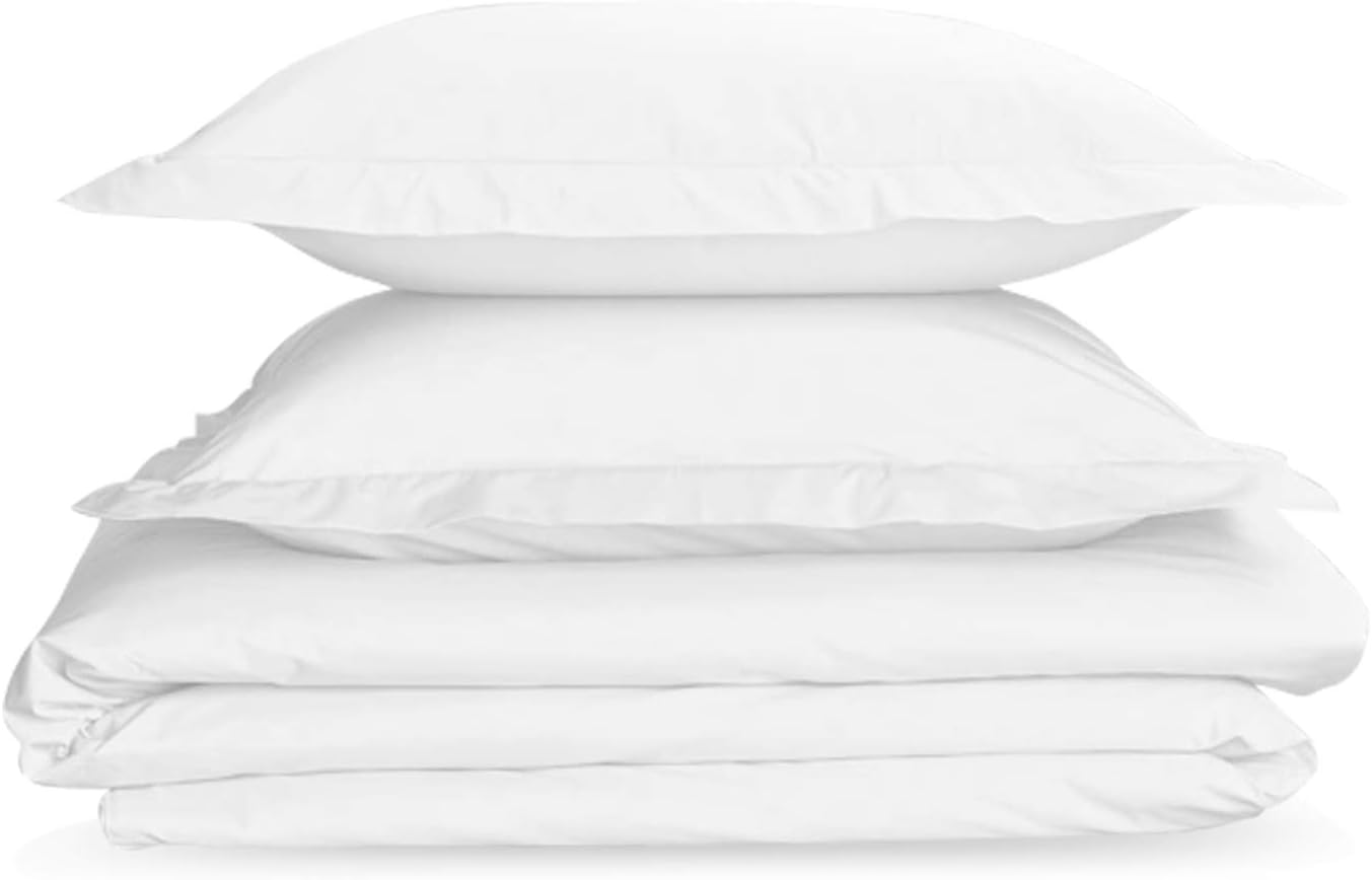 NISAKI Cotton Queen Duvet Cover White, 100% Long Staple Combed Cotton Comforter Cover Queen Size with Hidden Button Closure (Queen Quilt Bedding Set)