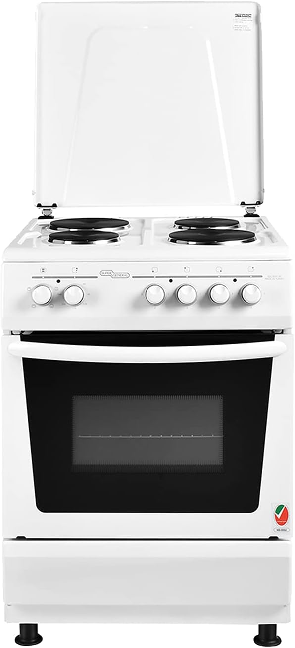 Super General Freestanding Electric-Cooker 4 hot plates, Stainless-Steel Cooker, Electric Oven with Splash Protection, White, 60 x 60 x 85 cm, SGC-6041-BS, 1 Year Warranty