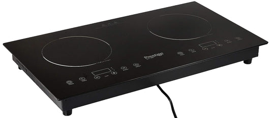 Prestige Double Induction Cooktop 3000 Watts, 8 Digital Temp Control Panel, Crystal Glass With Metal Base. 50 60 Hz PR50359, Black