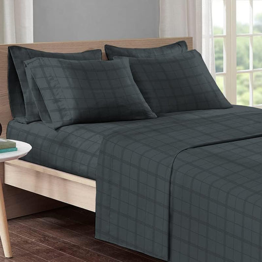 Pizuna Dobby Striped 100% Cotton Twin XL Sheets Set Anthracite Grey, 300 Thread Count Long Staple Combed Sateen Cooling Twin XL Damask Sheets Cotton with 15 Inch Deep Pocket (Striped Cotton Sheet)