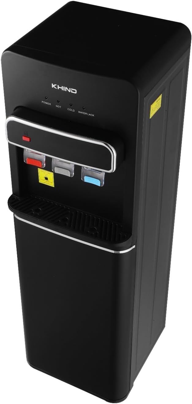 KHIND 7 Liters Freestanding Water Dispenser with Auto Suction Pump, Hot, Normal, & Cold Water Dispensing, Bottom Load, Child Lock, Intelligent Indicator Lights, Black - WD-3BP- Made In China
