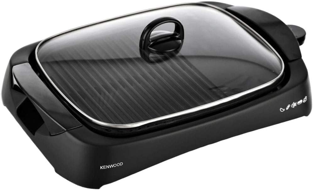 KENWOOD Grill 1700W Contact Health Large Family Sized Griddle with Glass Lid, Variable Temperature Control, Cool Touch Handles - Ideal for Steak, Chicken, Fish, Vegetables HG230 Black