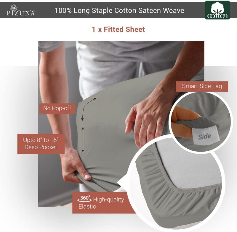 Soft 400 Thread Count Cotton Twin Fitted Sheets Slate Grey 1pc, 100% Long Staple Cotton, Soft Sateen Fitted Sheet Fit Upto 15 inch Deep Pocket (Slate Grey 100% Cotton Twin Bed Fitted Sheet)