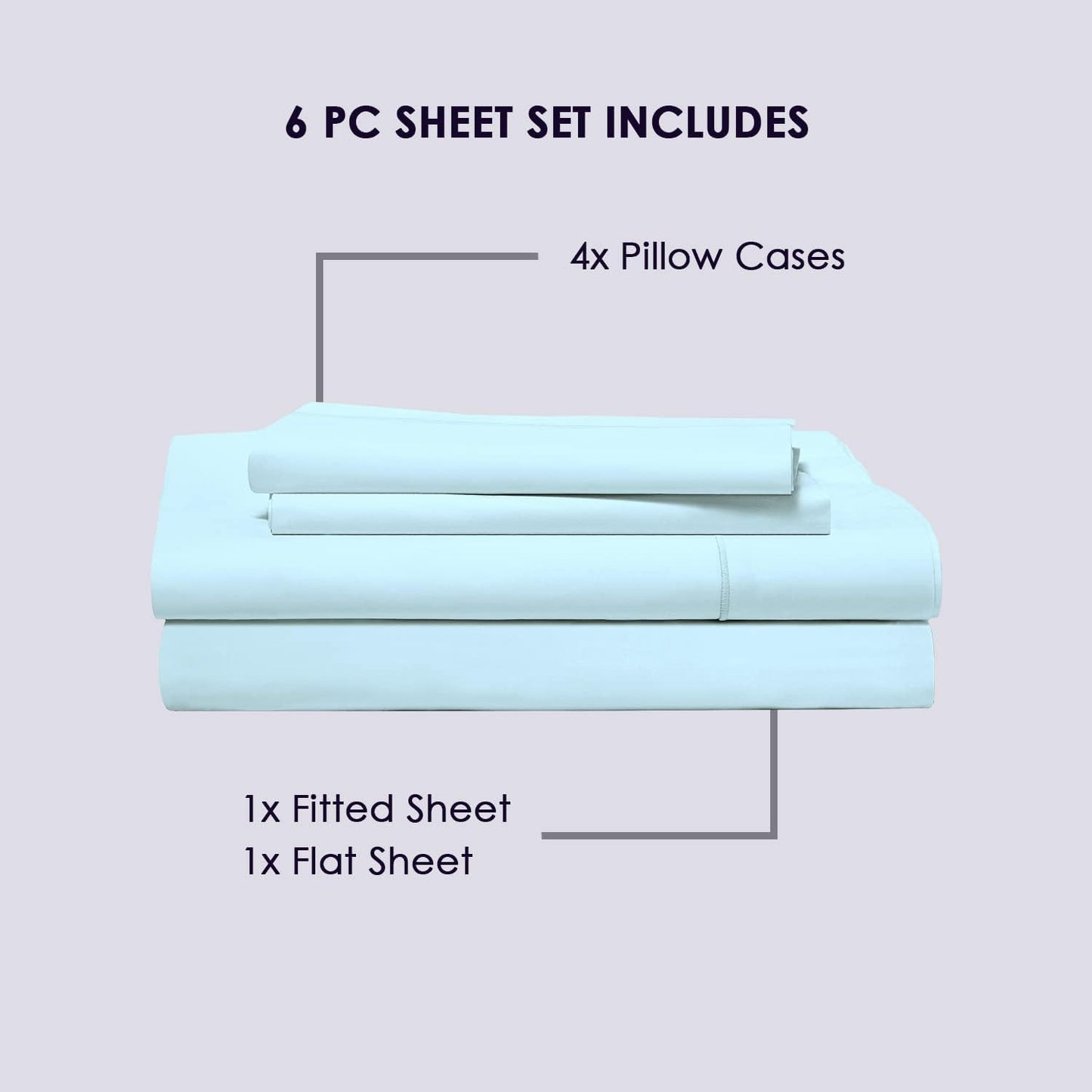 800 Thread Count Baby Blue 6 Piece Queen Sheet Set with 2 Extra Pillow Cases, 100% Long Staple Cotton Smooth Sateen Weave Bed Sheets with Deep Pockets, Value Pack 6 pc Cotton Sheets Queen Baby Blue