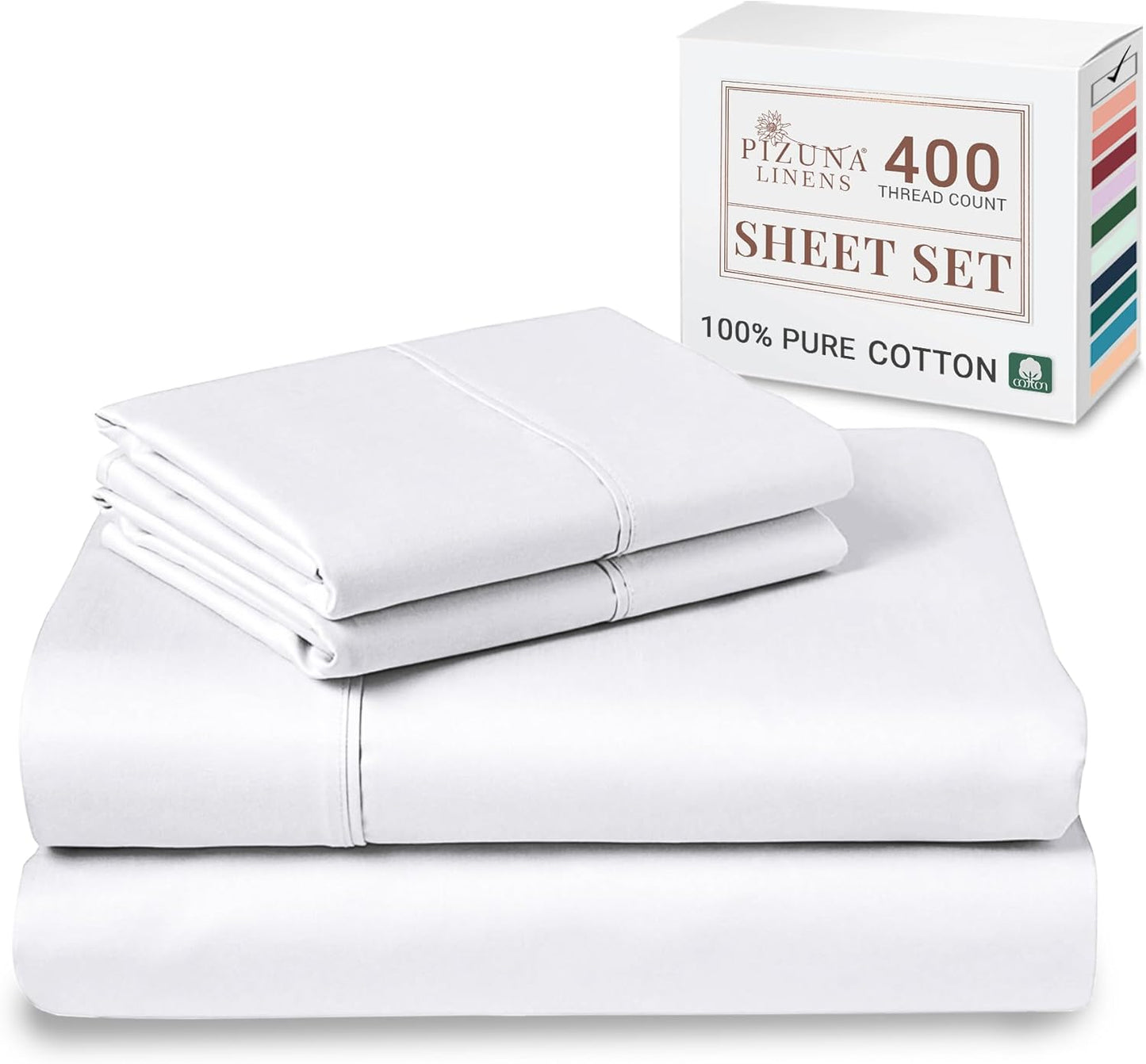100% Cotton Sheets Full Size, Luxurious 400 Thread Count Long Staple Cotton Sateen Sheets with 15inch Deep Pocket (Combed Silver Sheet Full)