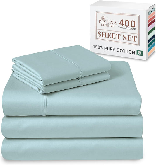 100% Cotton Sheets Full Size, Luxurious 400 Thread Count Long Staple Cotton Sateen Sheets with 15inch Deep Pocket (Combed Silver Sheet Full)