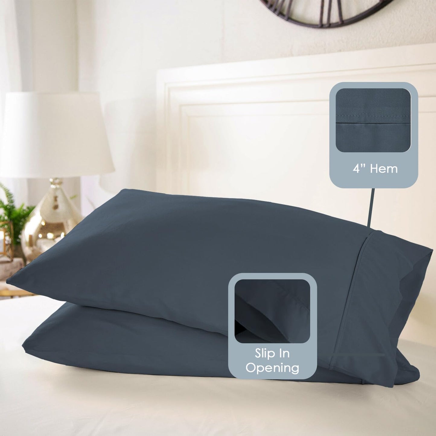 1000 Thread Count Pillowcases King Dark Blue, 100% Long Staple Cotton Pillow Cases, Luxurious Sateen Weave Set of 2 Pillow Covers (Dark Blue King Size 100% Cotton Pillow Cases)