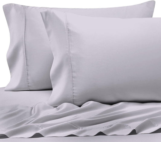 Pizuna Cotton Queen Size Pillow Case Violet Grey, 400 Thread Count 100% Long Staple Combed Cotton Sateen Pillowcase, Cooling Pillow Covers with Stylish 4 Inch Hem (Queen Pillowcase Set of 2)