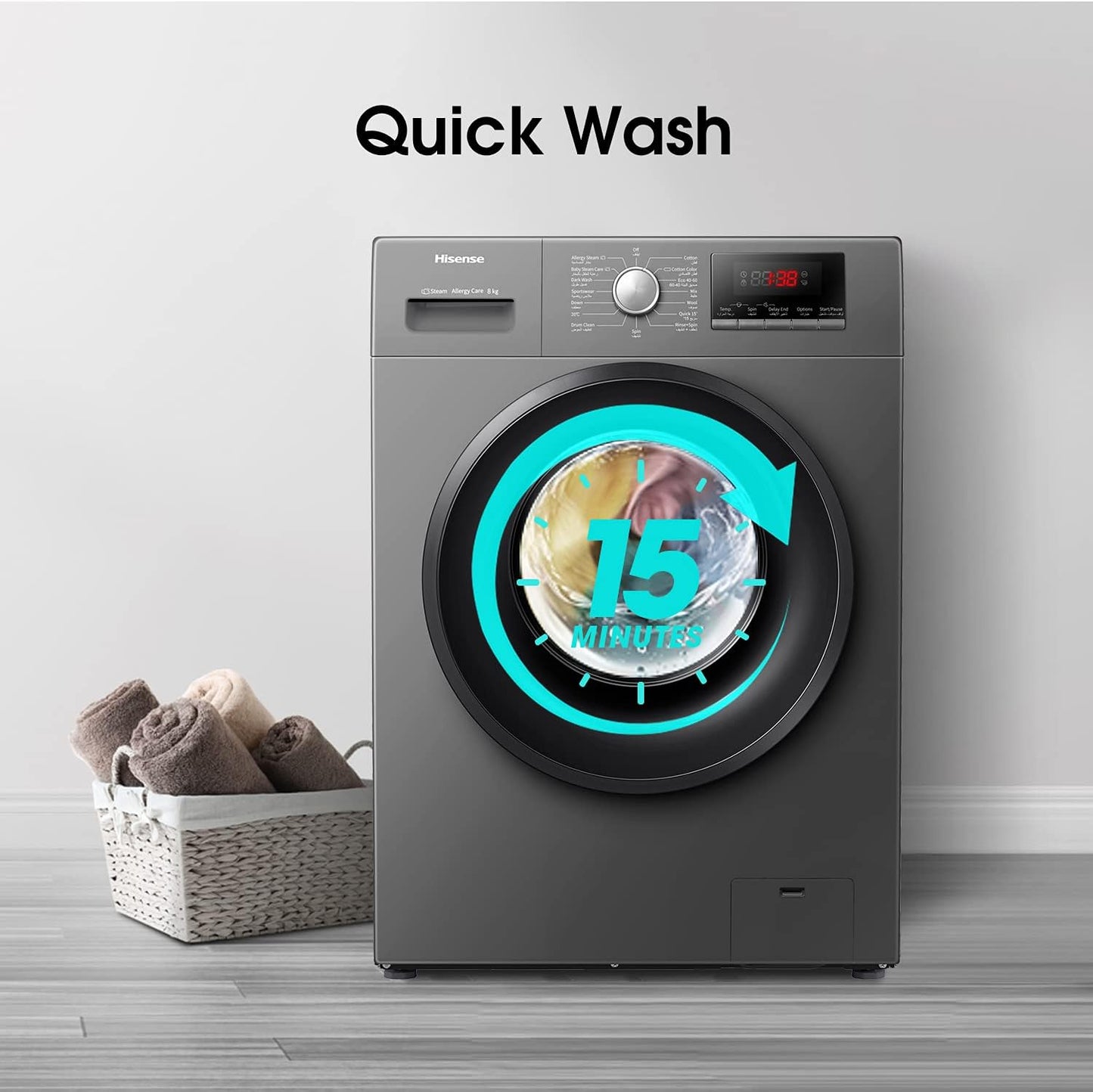 Hisense 8Kg Front Loading Washing Machine 1200 RPM Silver Model WFPV8012EMT -1 Years Full Warranty.